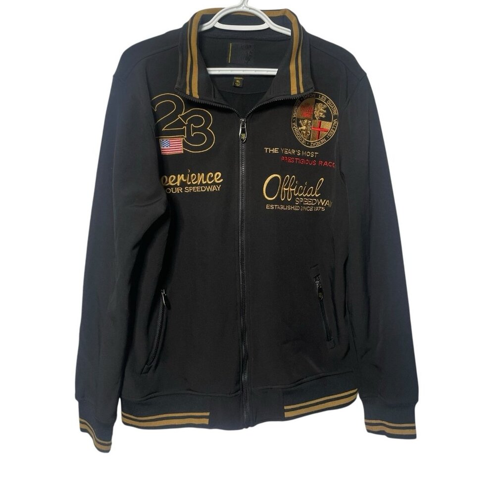 SMOG Racing Team Jacket Mens XL Black Gold Embroidered US Flag